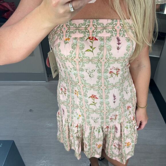 Agua Bendita × Target Floral Tile Print Pink Green Flutter Sleeve Mini Dress NWT - Picture 14 of 15